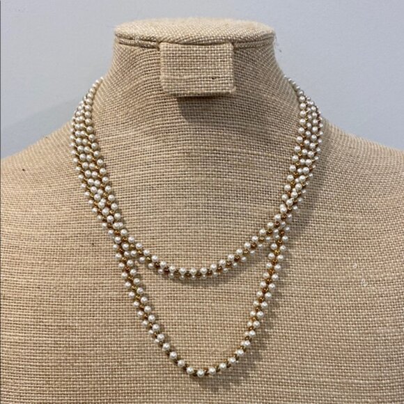 Gold and White beaded Necklace Knot Necklace - Picture 3 of 7